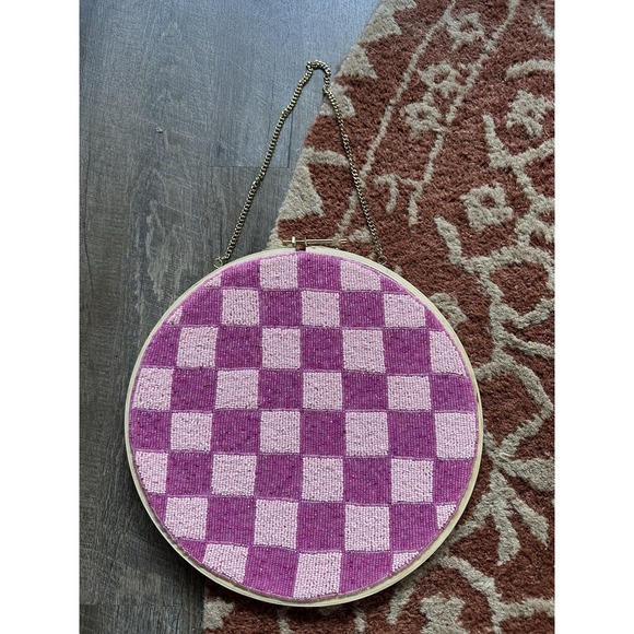 Novogratz Pink Beaded Checker print Girly Wall Decor Hanging - Picture 1 of 5